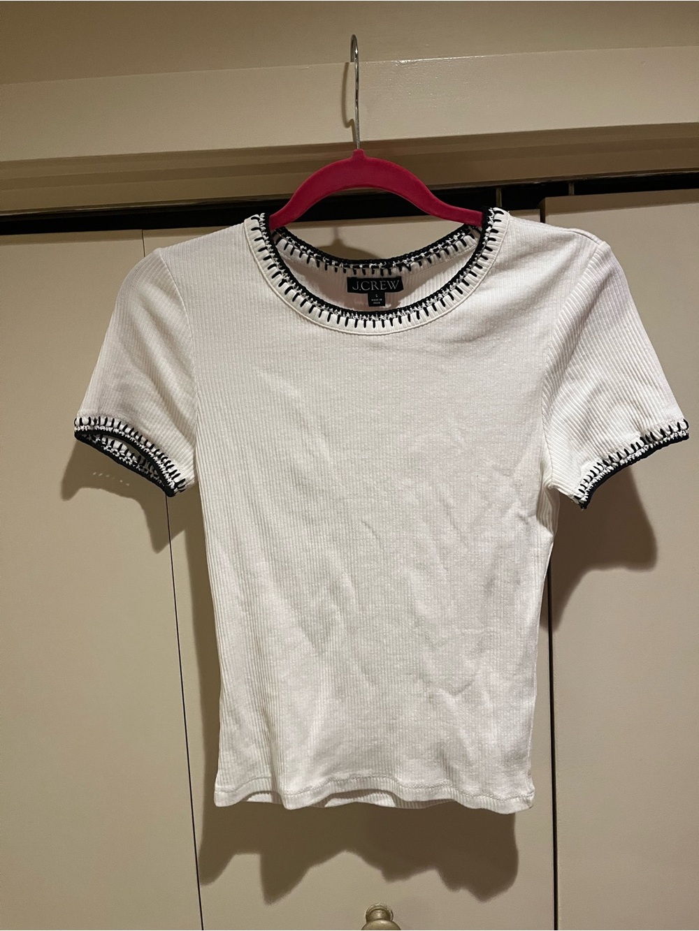 J.Crew White Ribbed Short Sleeve Tee with Black Trim Detailing